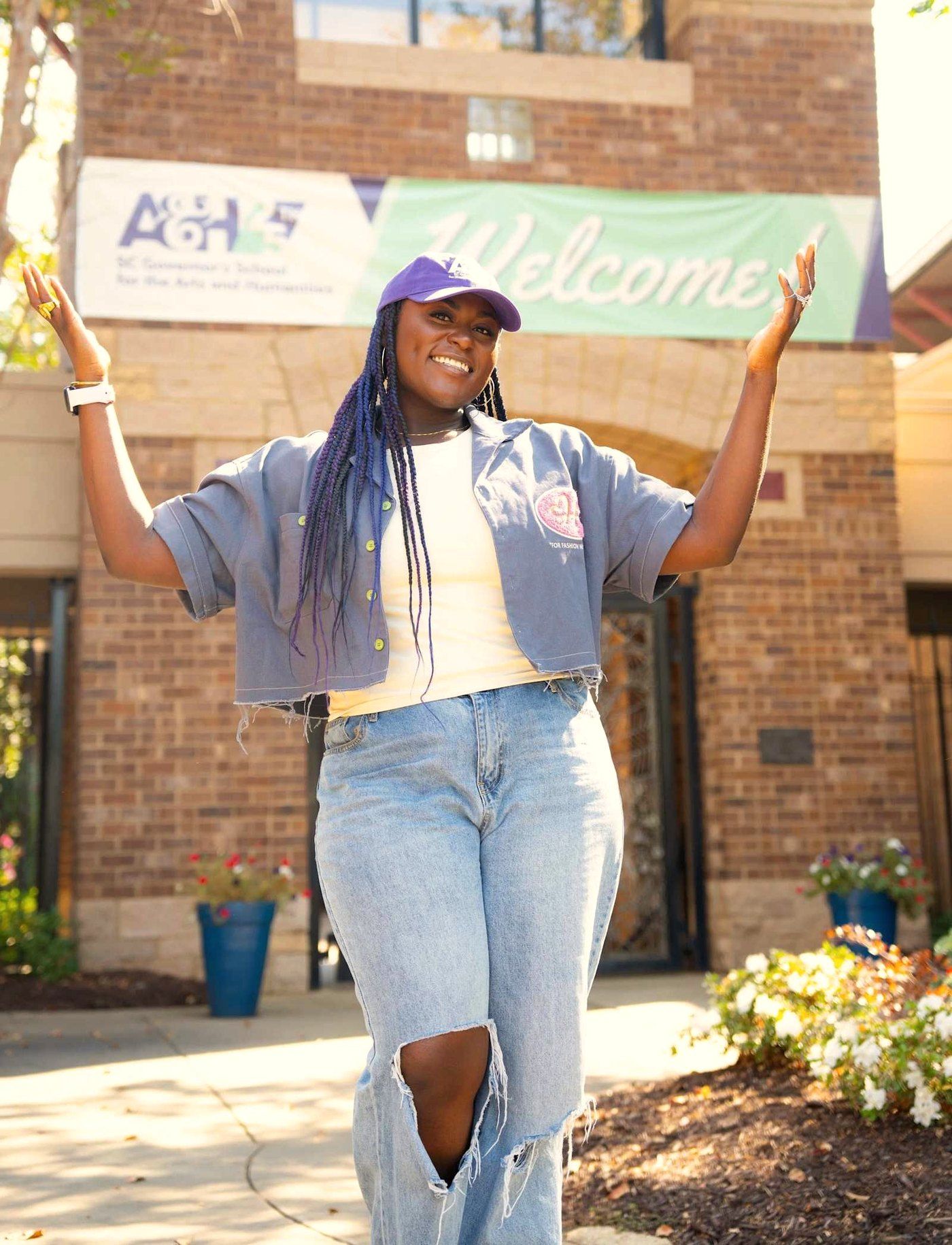Danielle Brooks at the Governor's School entrance.